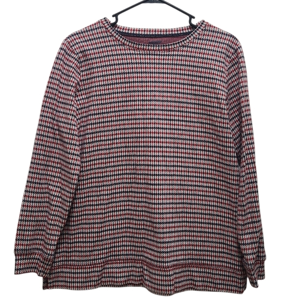 Lands End Womens Size M Red and Navy Houndstooth Long Sleeve Tee Sweatshirt - Picture 1 of 5